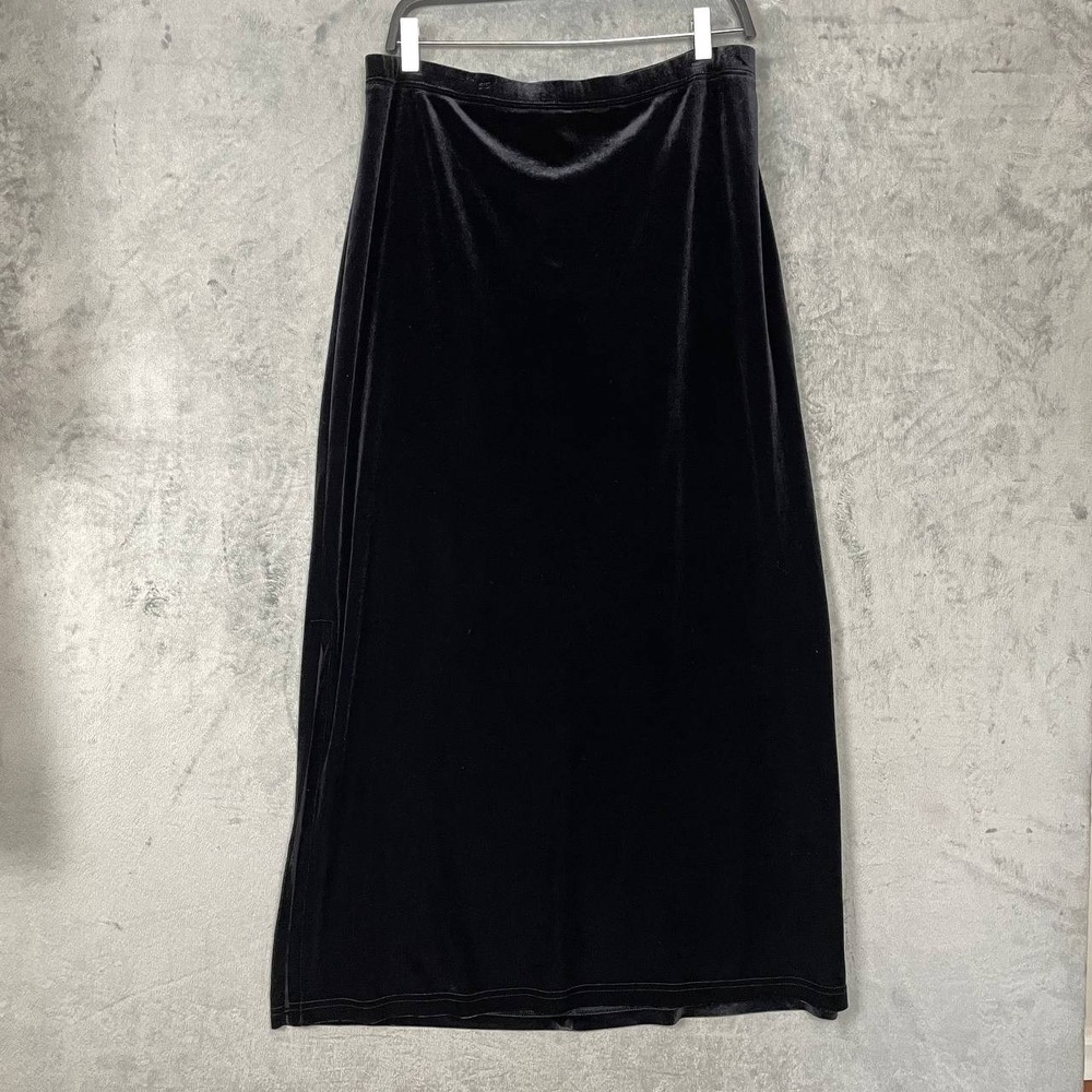 Vintage Y2K Black Velvet Maxi Skirt Whimsigoth Witchy Gothic Side Slit XL Party